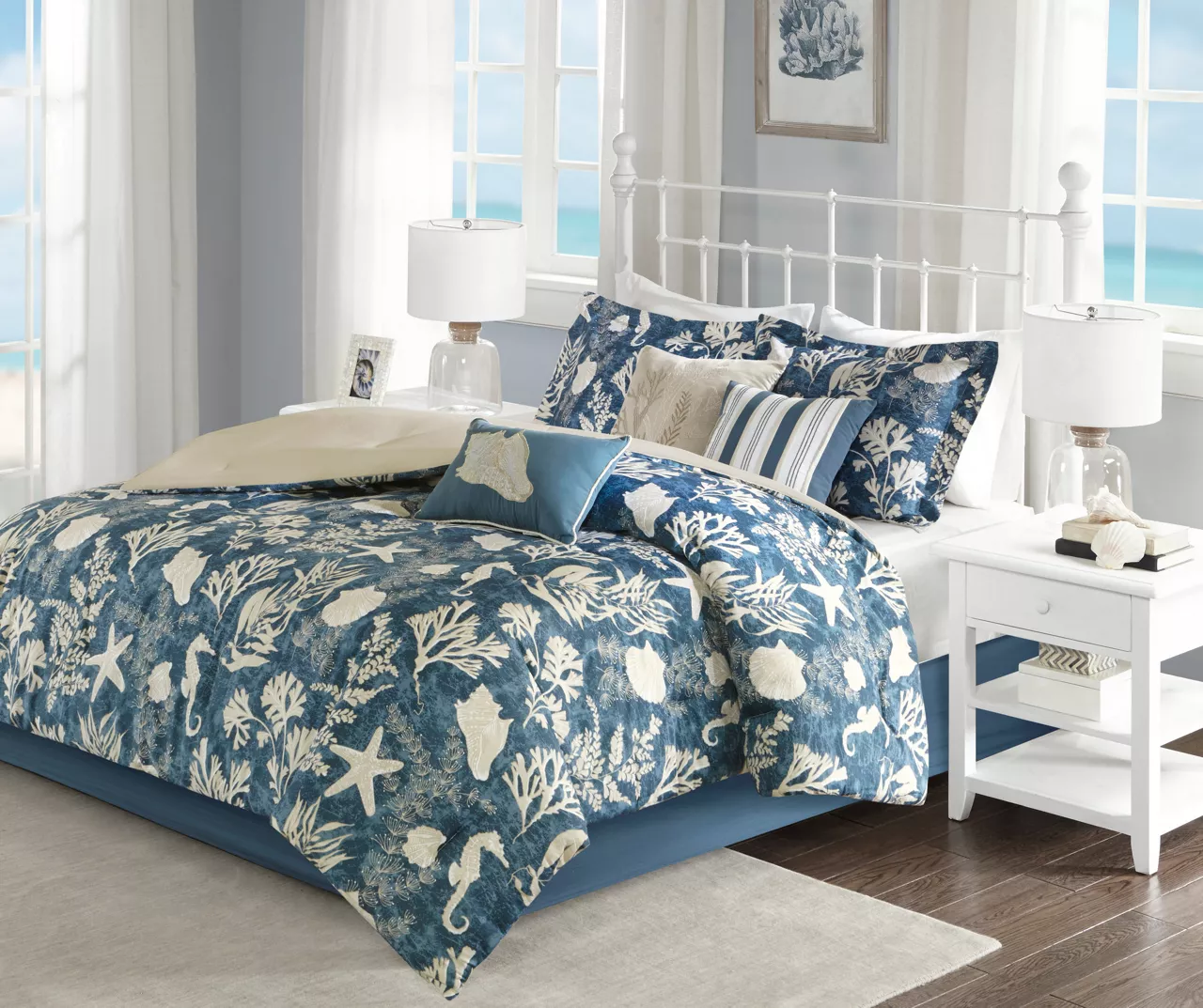 Bedford Blue & White Coastal Cotton Sateen Queen 7-Piece Comforter Set 2 Bedford Blue & White Coastal Cotton Sateen Queen 7-Piece Comforter Set - Image 2