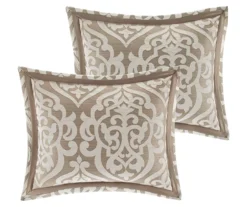Eliot Tan & Beige Damask Jacquard Queen 8-Piece Comforter Set -Hoover Sales Store 810590840 810590839 810590838 4