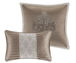 Eliot Tan & Beige Damask Jacquard Queen 8-Piece Comforter Set -Hoover Sales Store 810590840 810590839 810590838 5