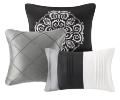 Burnett Gray & Black Color Block Pintuck Queen 7-Piece Comforter Set -Hoover Sales Store 810590857 810590856 810590855 3
