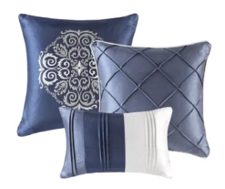 Burnett Navy & White Color Block Pintuck California King 7-Piece Comforter Set -Hoover Sales Store 810590860 810590859 810590858 3