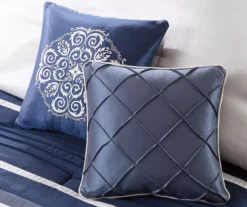 Burnett Navy & White Color Block Pintuck California King 7-Piece Comforter Set -Hoover Sales Store 810590860 810590859 810590858 4