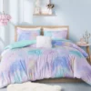Lisa Aqua & Purple Pastel Watercolor Tie-Dye Comforter Set