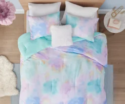 Lisa Aqua & Purple Pastel Watercolor Tie-Dye Full/Queen 4-Piece Comforter Set -Hoover Sales Store 810590866 810590865 810590864 810590863 3