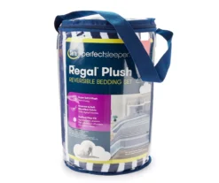 White & Blue Stripe Regal Plush Reversible Twin/Full 3-Piece Comforter Set