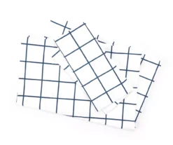 White & Navy Windowpane Full 4-Piece Microfiber Sheet Set