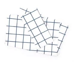 Real Living White & Navy Windowpane Microfiber Sheet Set