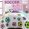 Lush Decor "Soccer" White, Turquoise & Pink Reversible Quilt Set