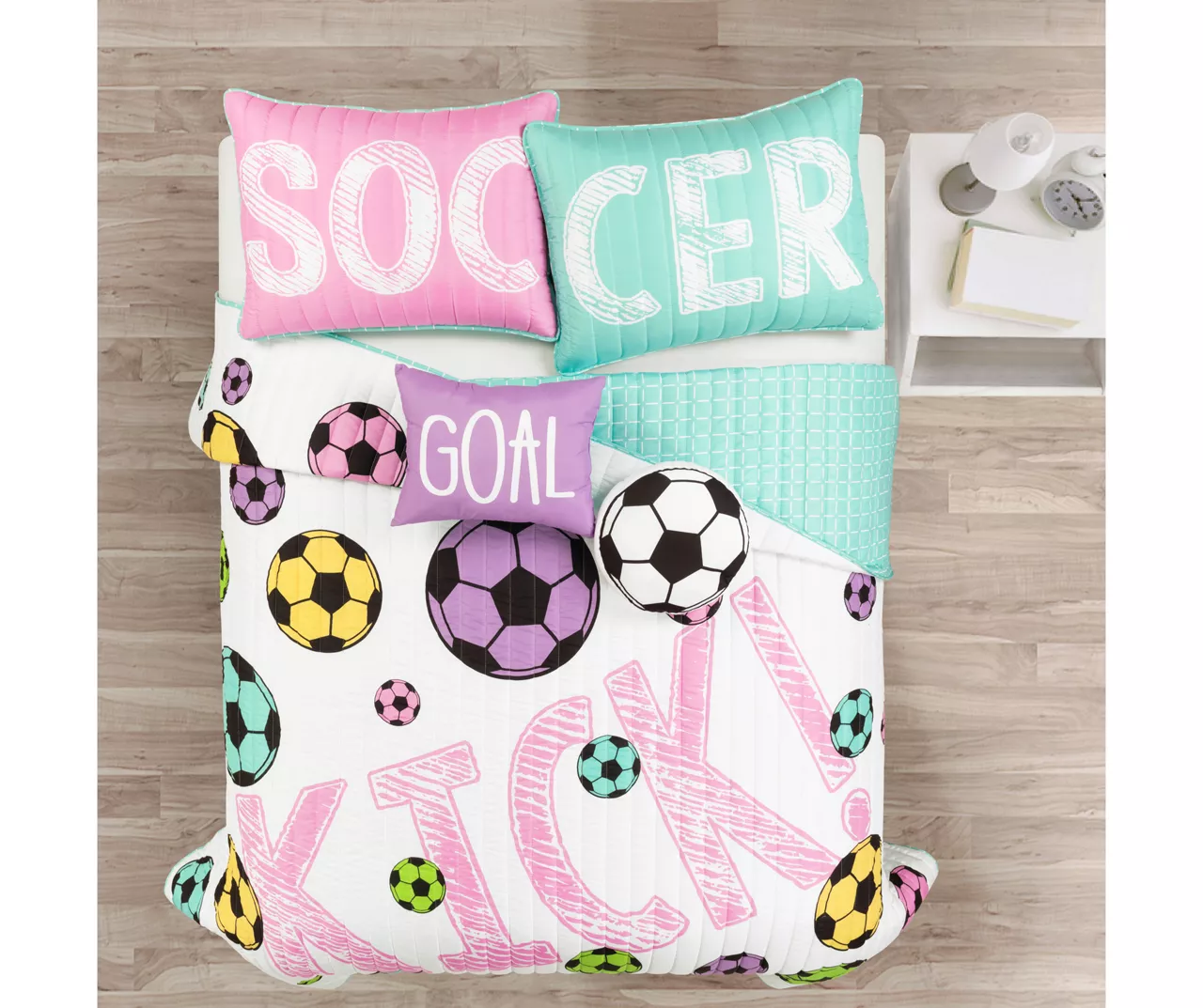 Lush Decor "Soccer" White, Turquoise & Pink Reversible Quilt Set 10 Lush Decor "Soccer" White, Turquoise & Pink Reversible Quilt Set - Image 10