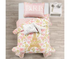 Lush Decor Blush & Gold Watercolor Rose Reversible Quilt Set -Hoover Sales Store 810595926 2