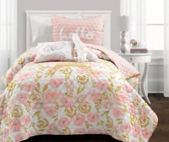 Lush Decor Blush & Gold Watercolor Rose Reversible Quilt Set