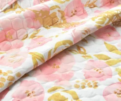 Lush Decor Blush & Gold Watercolor Rose Reversible Quilt Set -Hoover Sales Store 810595926 4