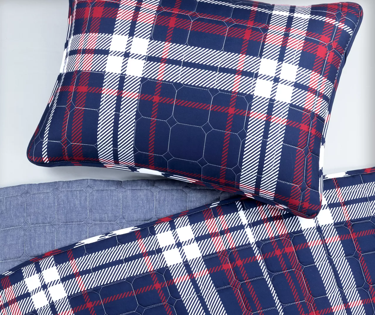 Lush Decor Grayson Farmhouse Navy & Red Plaid Reversible Quilt Set 4 Lush Decor Grayson Farmhouse Navy & Red Plaid Reversible Quilt Set - Image 4