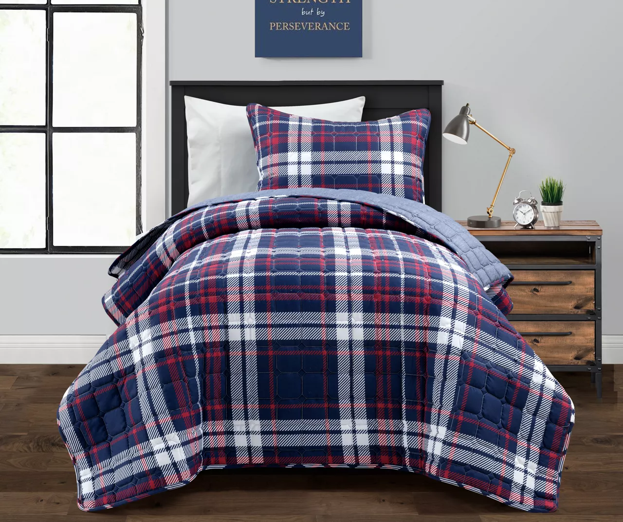 Lush Decor Grayson Farmhouse Navy & Red Plaid Reversible Quilt Set 1 Lush Decor Grayson Farmhouse Navy & Red Plaid Reversible Quilt Set
