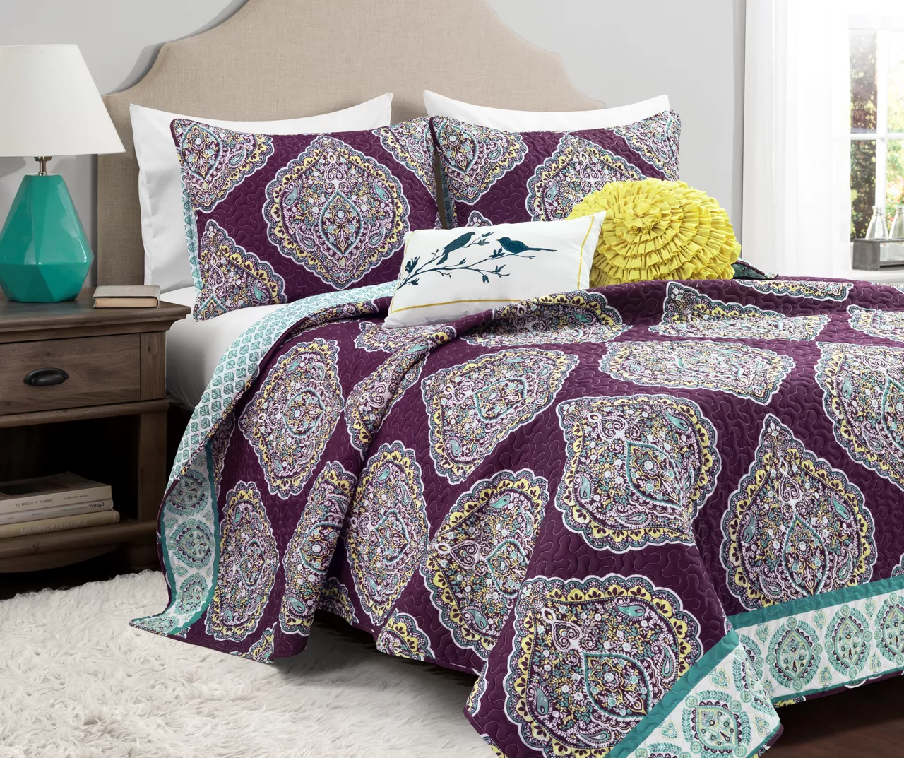 Lush Decor Harley Purple & Turquoise Paisley Arabesque Quilt Set 1 Lush Decor Harley Purple & Turquoise Paisley Arabesque Quilt Set