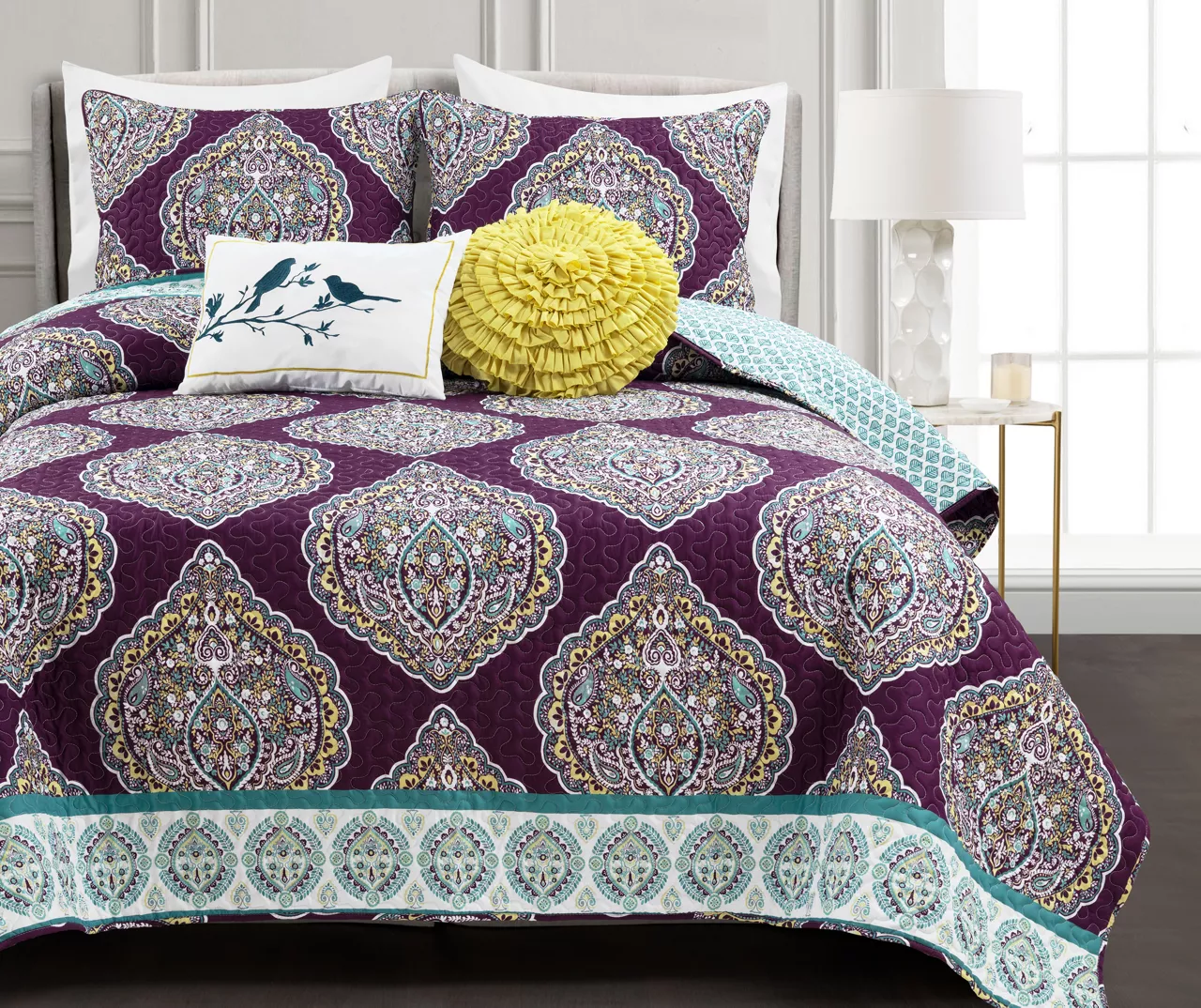 Lush Decor Harley Purple & Turquoise Paisley Arabesque Quilt Set 9 Lush Decor Harley Purple & Turquoise Paisley Arabesque Quilt Set - Image 9