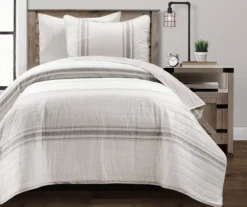 Lush Decor Farmhouse Stripe Reversible Twin XL 2-Piece Quilt Set -Hoover Sales Store 810595952