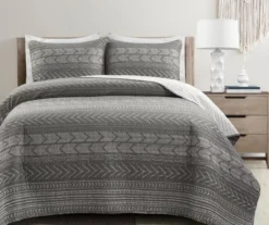 Hygge Charcoal & White Geometric Reversible Full/Queen 3-Piece Quilt Set