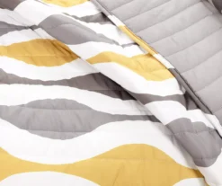 Gold & Gray Mid-Century Waves Full/Queen 3-Piece Quilt Set -Hoover Sales Store 810595966 2