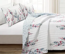 Lush Decor Mirabelle Blue & Dark Pink Watercolor Floral Quilt Set -Hoover Sales Store 810595973 1