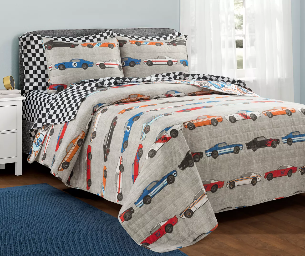 Lush Decor Beige Multi-Color Race Cars Quilt Set 1 Lush Decor Beige Multi-Color Race Cars Quilt Set