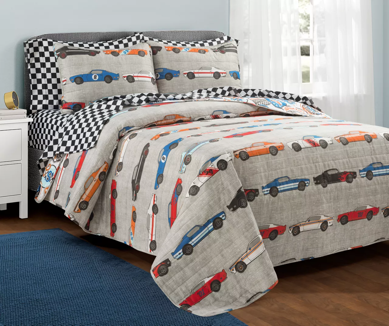 Lush Decor Beige Multi-Color Race Cars Quilt Set 2 Lush Decor Beige Multi-Color Race Cars Quilt Set - Image 2