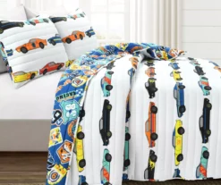 Lush Decor White Multi-Color Race Cars Reversible Quilt Set -Hoover Sales Store 810595977 1 1