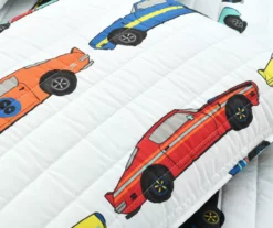 Lush Decor White Multi-Color Race Cars Reversible Quilt Set -Hoover Sales Store 810595977 4 1