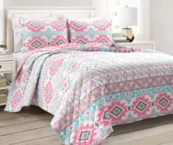 Lush Decor Pink & Turquoise Geometric Stripe Reversible Quilt Set