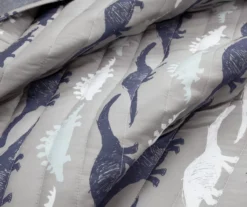 Navy & Gray Dinosaur Reversible Twin 2-Piece Quilt Set -Hoover Sales Store 810596002 2