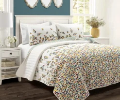 Lush Decor White & Multi-Color Boho Leaf Reversible Quilt Set