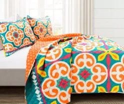 Lush Decor Orange & Turquoise Boho Floral Reversible Quilt Set 16 Lush Decor Orange & Turquoise Boho Floral Reversible Quilt Set -Hoover Sales Store 810596016 1