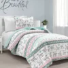 Lush Decor Pink & Aqua Boho Llama Reversible Quilt Set