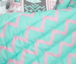 Pink & Aqua Boho Llama Reversible Full/Queen 3-Piece Quilt Set -Hoover Sales Store 810596019 3 1