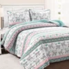 Pink & Aqua Boho Llama Reversible Full/Queen 3-Piece Quilt Set