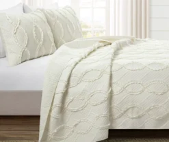 Lush Decor Avon Ivory Ruffled Helix Pattern Quilt Set -Hoover Sales Store 810596039 1