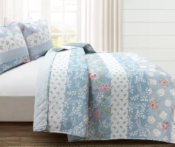 Lush Decor Blue Floral & Stripe Cotton Reversible Quilt Set -Hoover Sales Store 810596052 1