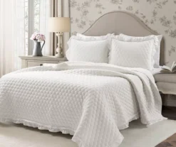 Ella White Ruffle & Lace-Trim Full/Queen 3-Piece Quilt Set