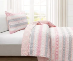 Lush Decor Sara Lily Pink & Gray Pattern Stripe Reversible Quilt Set -Hoover Sales Store 810596075 1