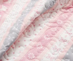 Lush Decor Sara Lily Pink & Gray Pattern Stripe Reversible Quilt Set -Hoover Sales Store 810596075 2