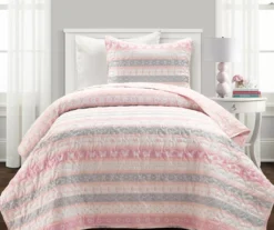 Lush Decor Sara Lily Pink & Gray Pattern Stripe Reversible Quilt Set