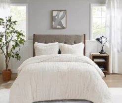 Polar Ivory Patchwork Stripe Faux Fur Twin 2-Piece Comforter Set