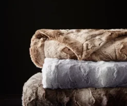 Marselle Stripe Faux Fur Bed Throw, (80" X 96") -Hoover Sales Store 810598166 3