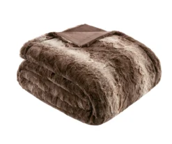Marselle Stripe Faux Fur Bed Throw, (80" X 96") -Hoover Sales Store 810598167 2