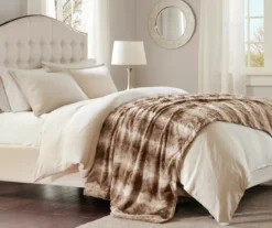 Marselle Stripe Faux Fur Bed Throw, (80" X 96")