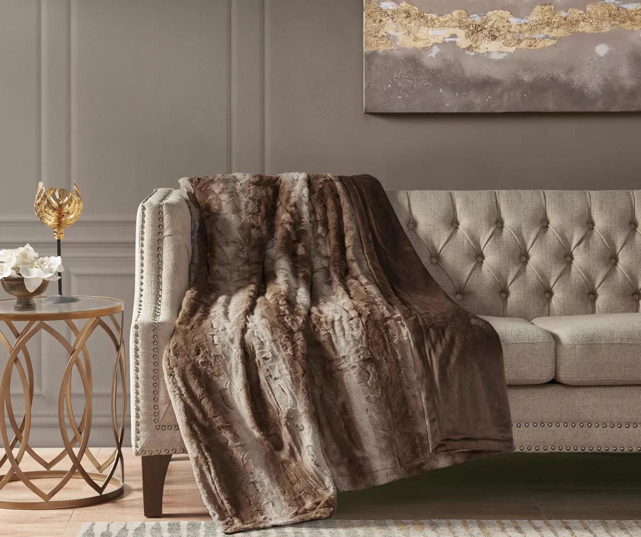 Marselle Stripe Oversize Faux Fur Throw, (60" X 70") 3 Marselle Stripe Oversize Faux Fur Throw, (60" X 70") - Image 3