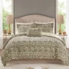 Marselle Brown & Black Leopard Print Faux Fur Full/Queen 4-Piece Comforter Set