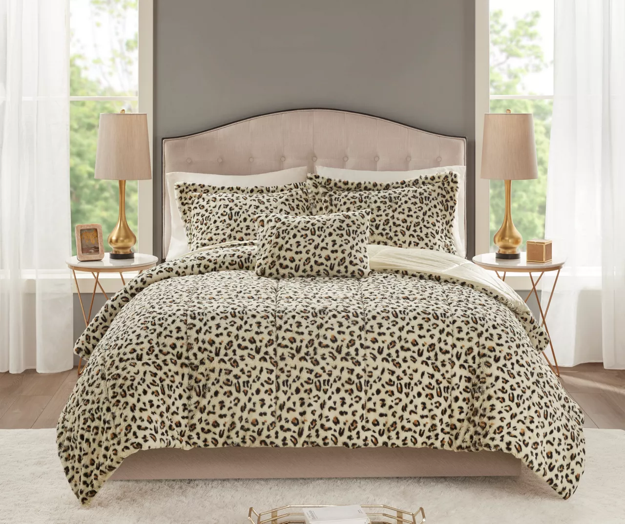 Marselle Leopard Print Faux Fur 4-Piece Comforter Set 1 Marselle Leopard Print Faux Fur 4-Piece Comforter Set