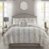 Marselle White & Tan Snow Leopard Print Faux Fur Full/Queen 4-Piece Comforter Set