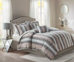 Marselle Stripe Faux Fur 4-Piece Comforter Set -Hoover Sales Store 810598176 810598177 2 1
